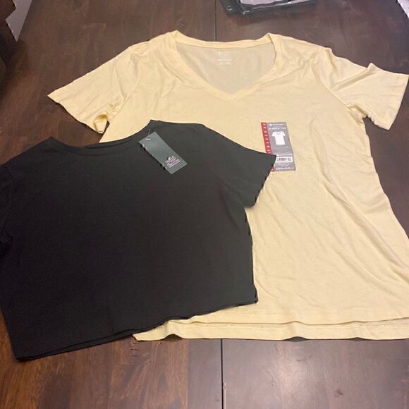 NWT Bundle of Soft Pima Cotton Relaxed fit Tee XL and Crop Tee Large - Picture 1 of 3